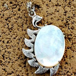 *$15 Sale* New Silver Wrapped Natural Shell Peacock Pendant.